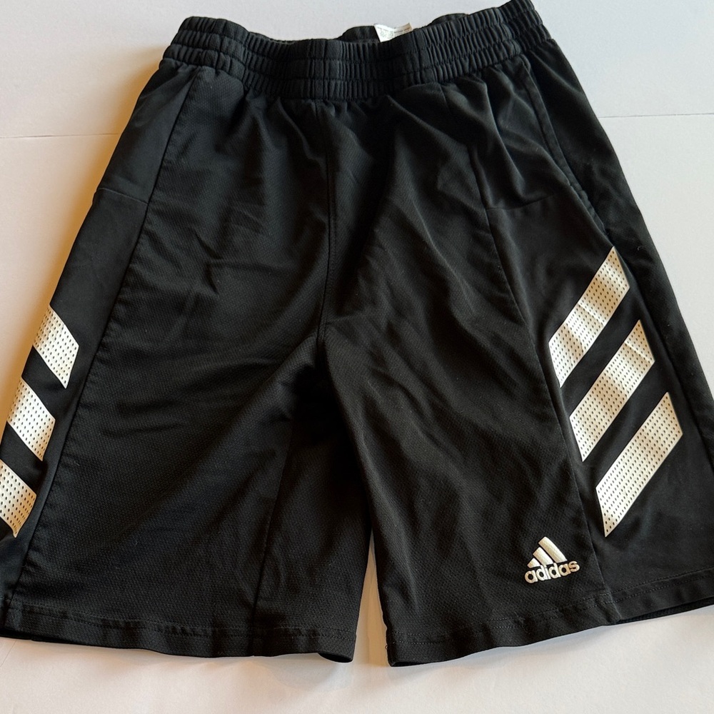 Adidas Black Shorts with White Chevron Stripes